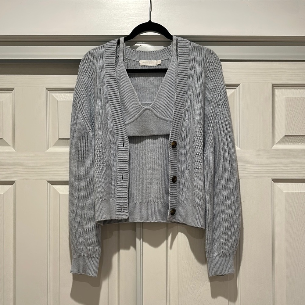 Jonathan Simkhai Light Blue Cropped Cardigan and Knit Bralette Set